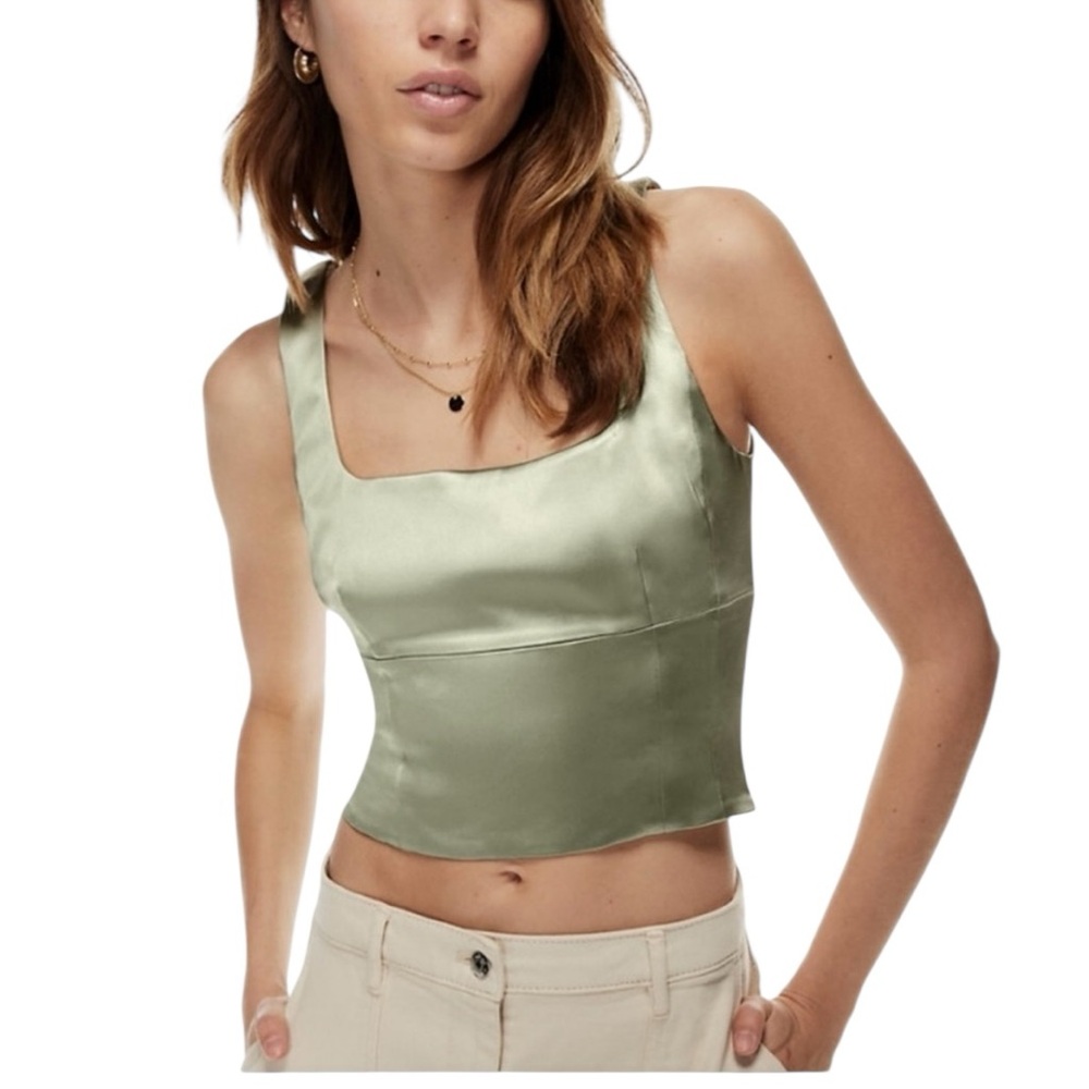Aritzia Wilfred Bustier Green Satin Crop Top Size XXS